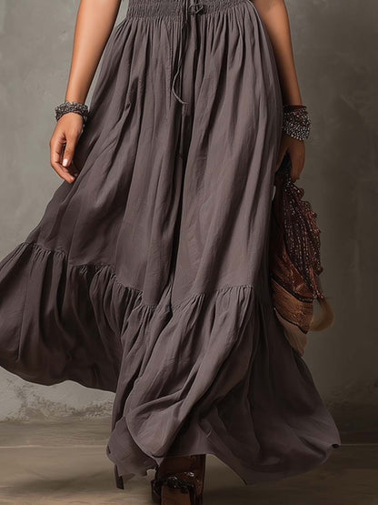 Retro Cotton-Linen Smocked Waist Maxi Dress