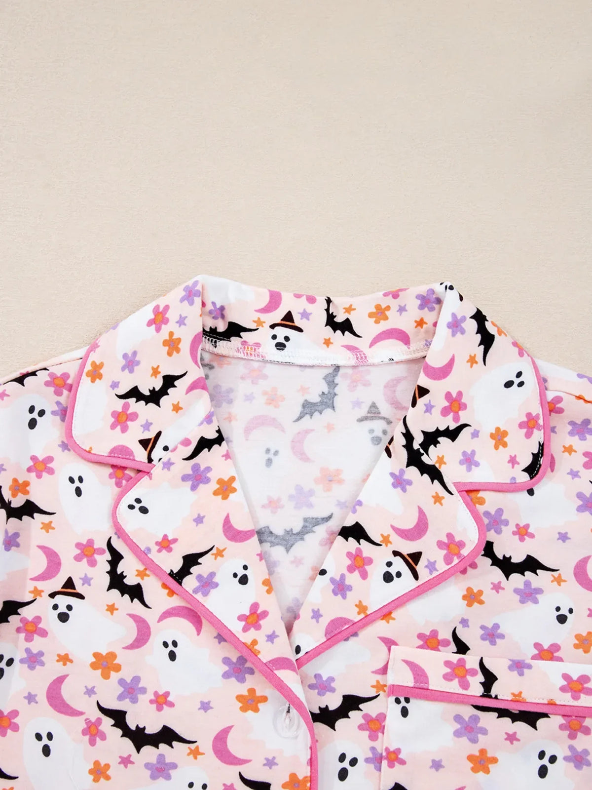Halloween Ghost Print Button Up Top and Pants Lounge Set