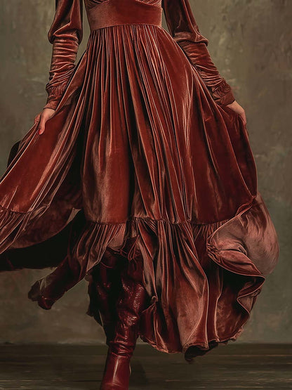 Elegant Bohemian Velvet Maxi With Draped Silhouette
