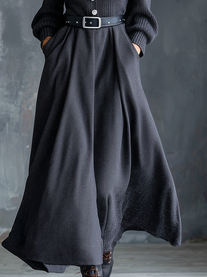 Retro High Collar Button Pocket Knitted Midi Dress