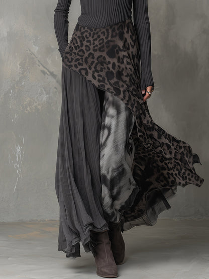 Bohemian Pit Stripe Leopard Print Splicing Irregular Hem Maxi Dress