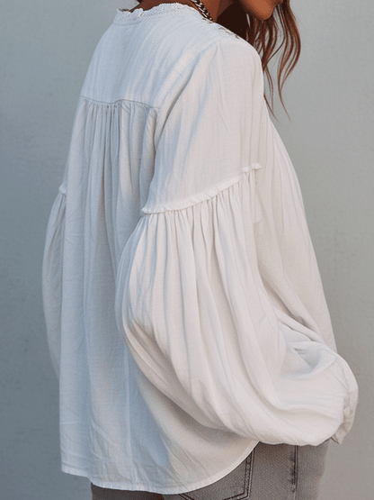 Boho White Embroidered Cotton Long Sleeve Blouse