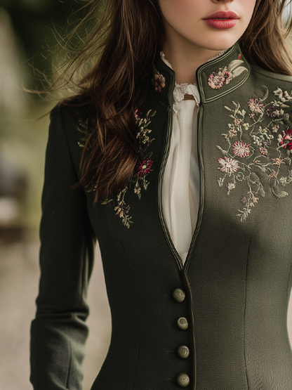 Vintage Floral Embroidered Stand Collar Jacket