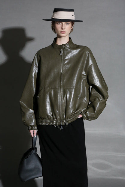 Women’s Sheepskin Leather Moto Jacket – Casual Chic Cropped Biker Style Short Coat for Autumn