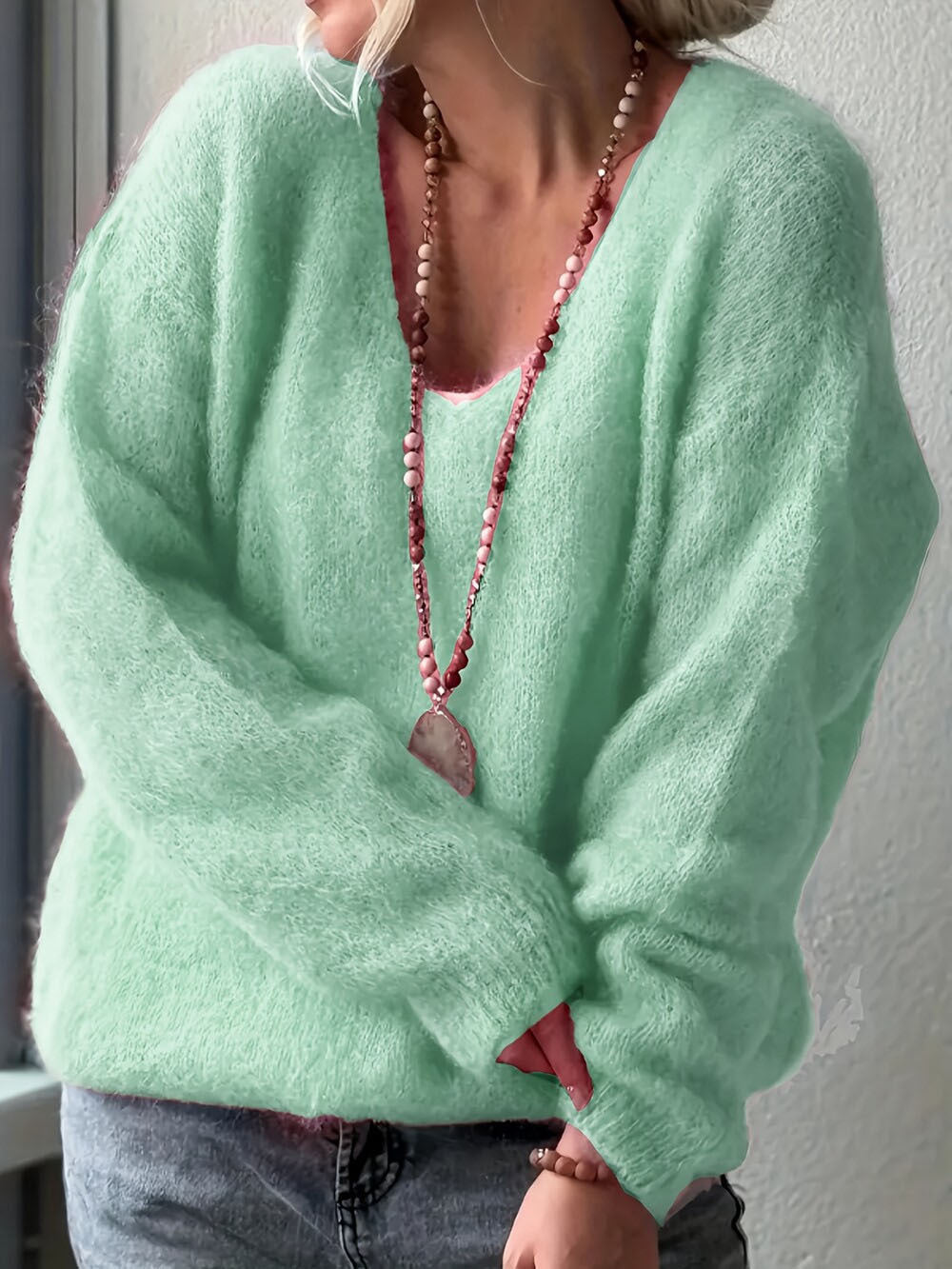Pullover Solid Color Idle Style Loose Sweater Top