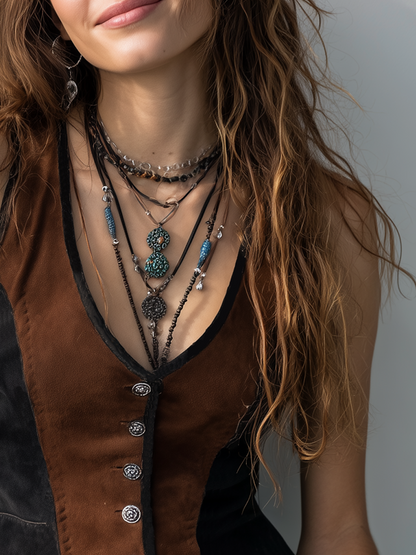 Vintage Contrast Trim Suede Vest