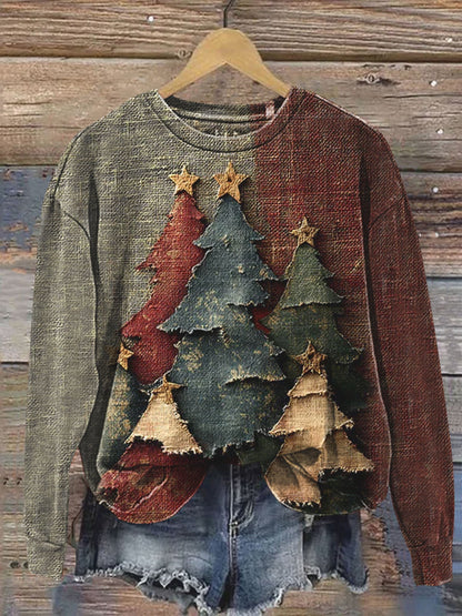 Vintage Christmas Tree Art Print Casual  Sweatshirt