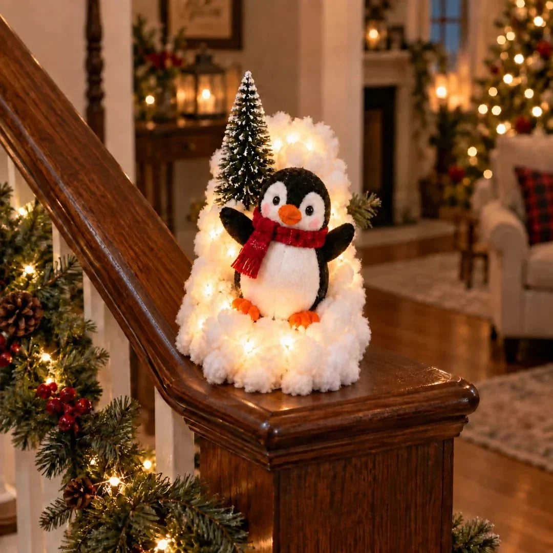 Snowy Stairway – Penguin Faux Snow Staircase Garland