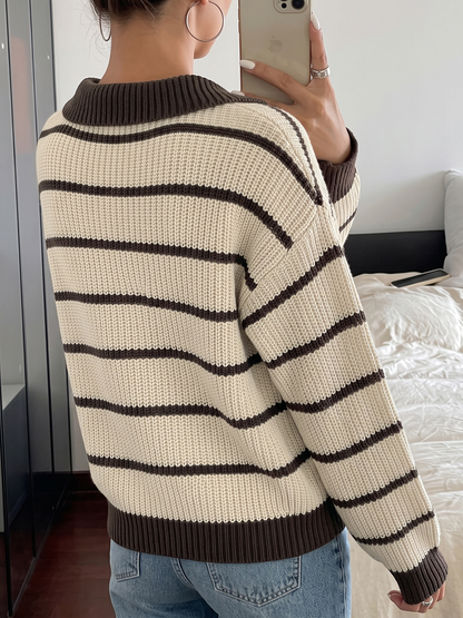 Striped Polo Collar Knit Sweater