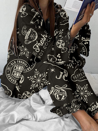 Women's Vintage Christmas Print Linen Cotton Suit