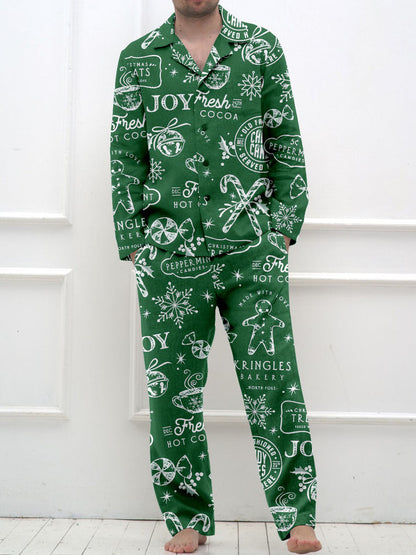 Men's Retro Christmas Print Long Sleeve Pants Pajama Set