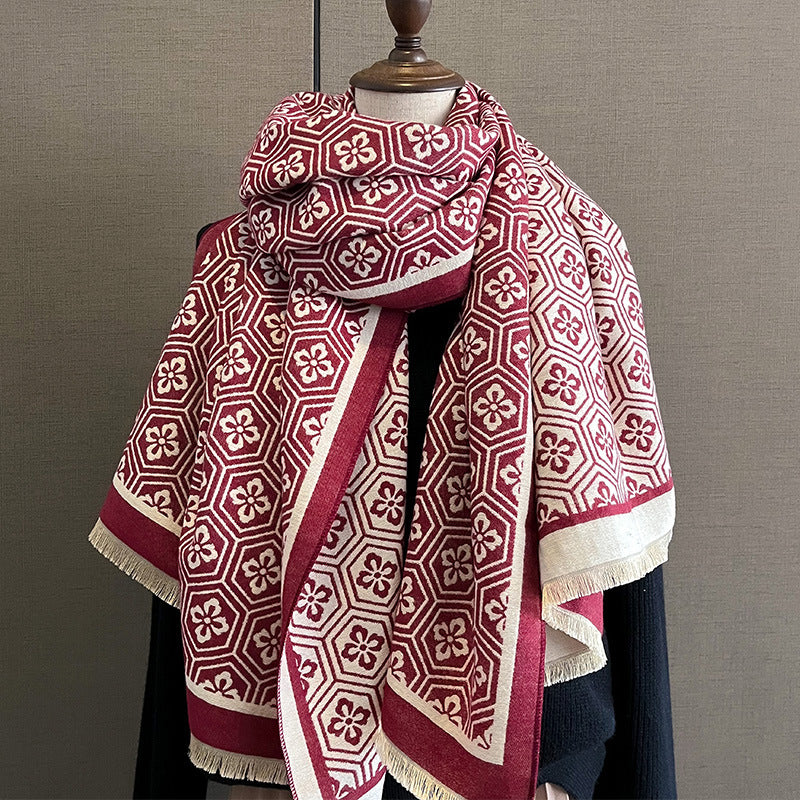 Four-Leaf Flower Fashion Artificial Cashmere Scarf Female Winter All-matching