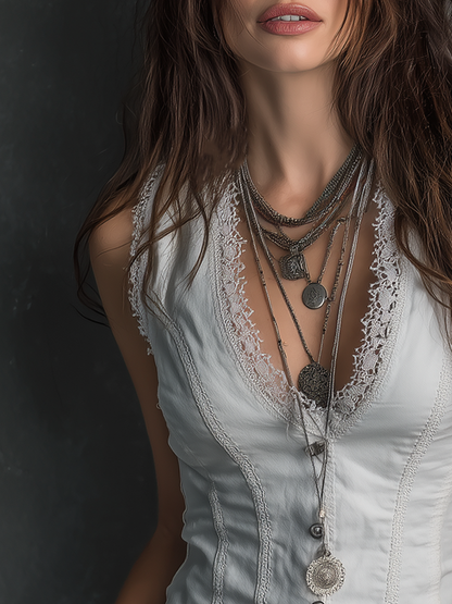Vintage Slim Fit Lace Trim Vest