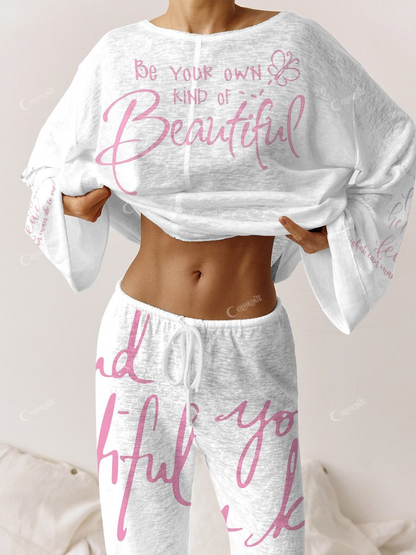 Women's Pink Inspirational Long Sleeve Pants Set