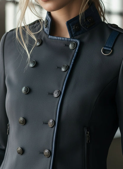 Chic Double-Breasted Military-Inspired Jacket for Women