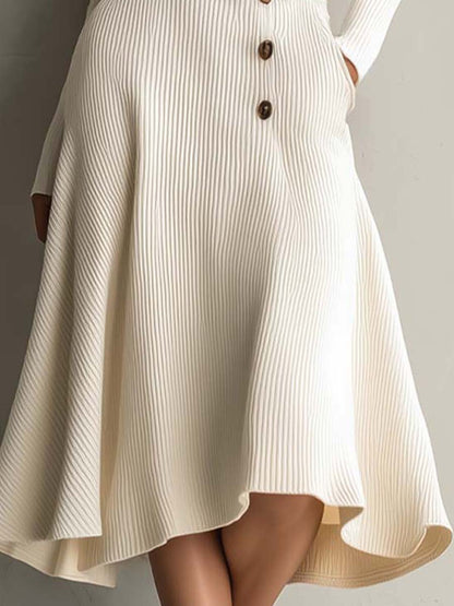 Cream Knit Midi Dress With Asymmetrical Button Detail