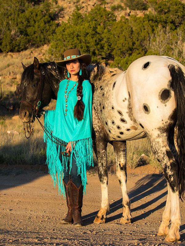 Fringe Poncho - Aqua