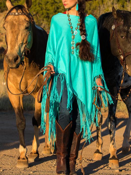 Fringe Poncho - Aqua