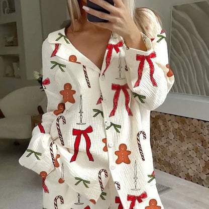 Ladies Christmas Cane Candy and Bow Pajama Set