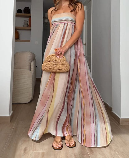 Strapless Colorful Stripe Maxi Dress