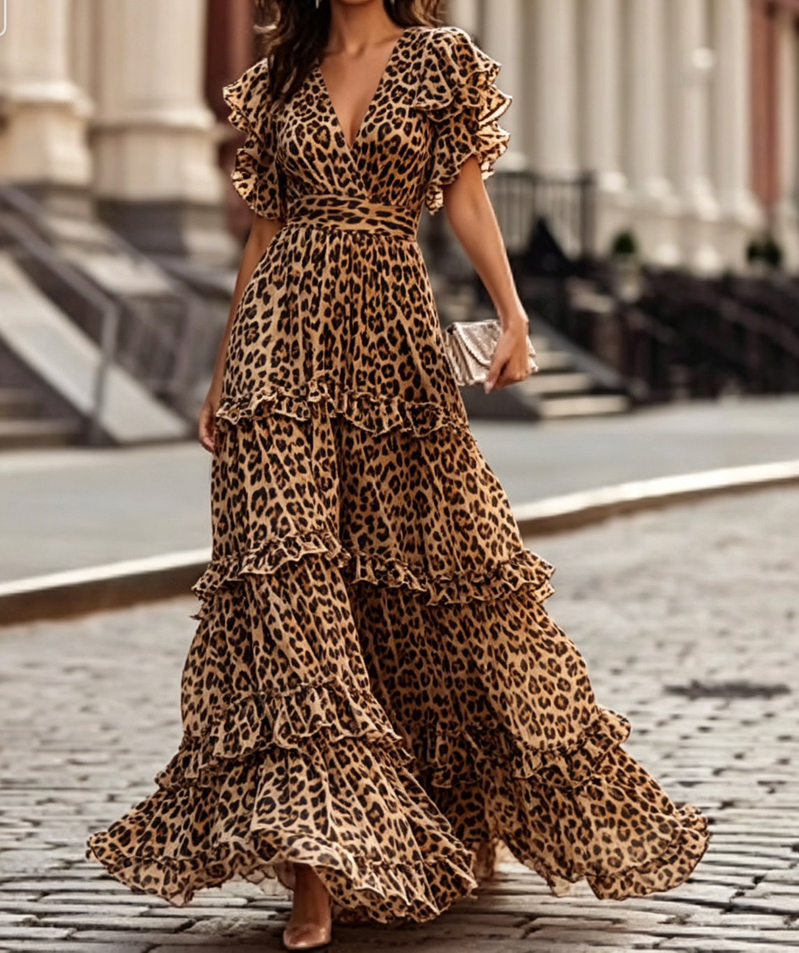 Ruffled V-Neck Tiered Maxi Dress