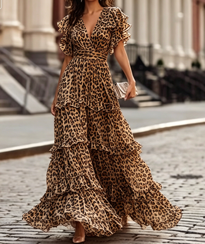 Ruffled V-Neck Tiered Maxi Dress