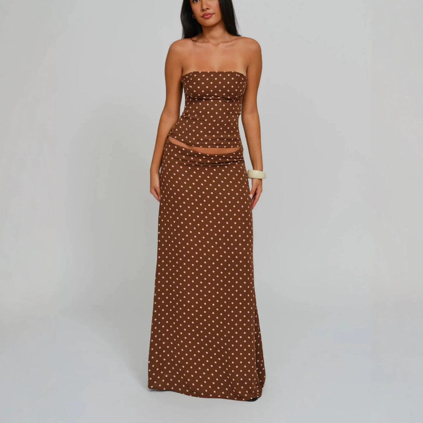 Strapless Corset Top & Tie-Front Maxi Skirt Set