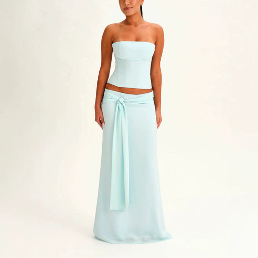 Strapless Corset Top & Tie-Front Maxi Skirt Set
