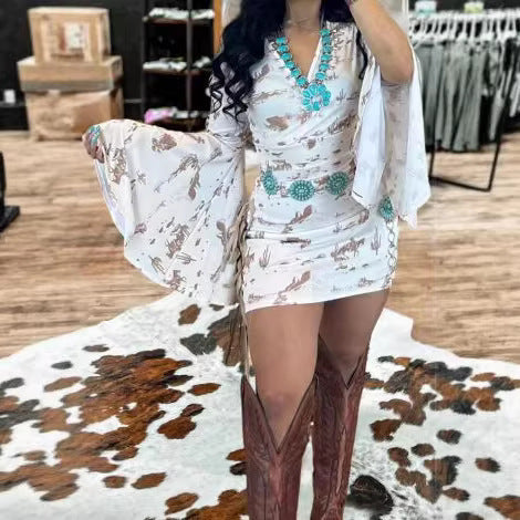Vintage Western Style Velvet Lace Waist-Cinching Flare Midi Dress | Retro Elegant Slimming Dress