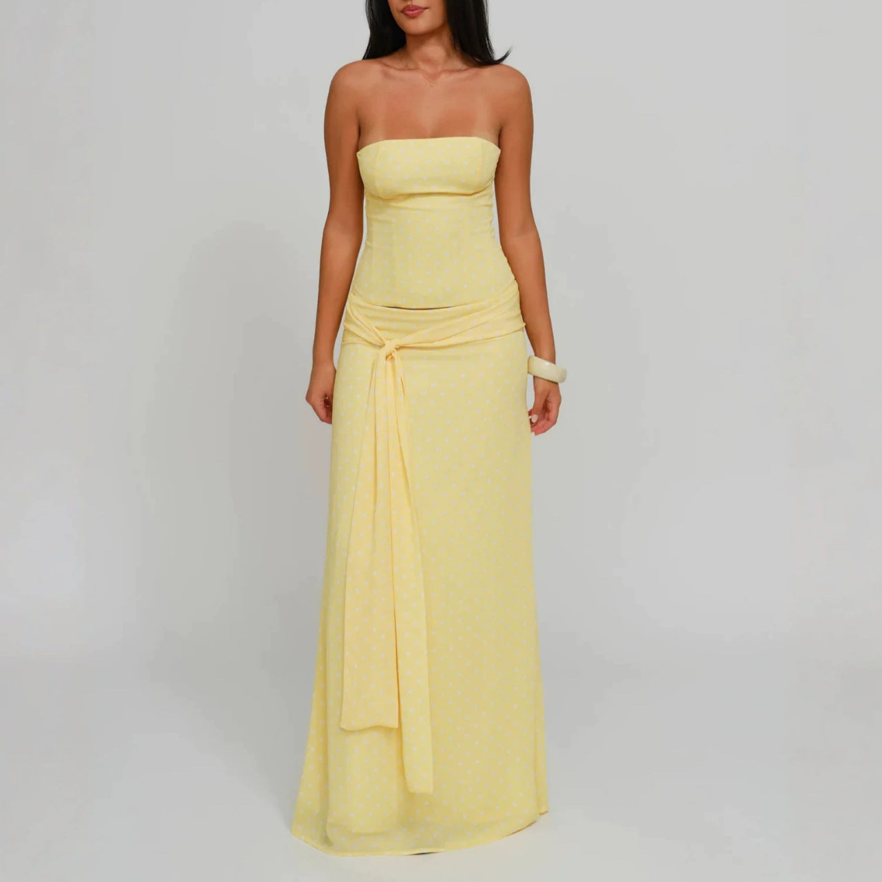 Strapless Corset Top & Tie-Front Maxi Skirt Set