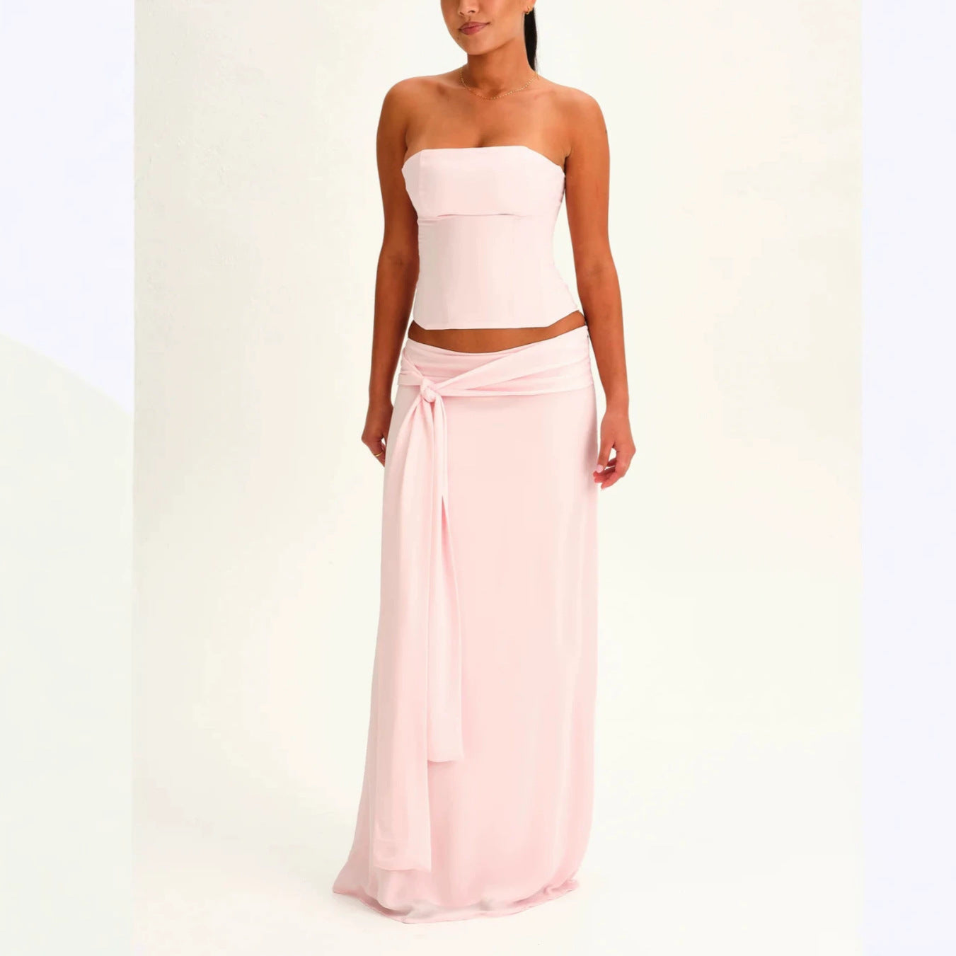 Strapless Corset Top & Tie-Front Maxi Skirt Set