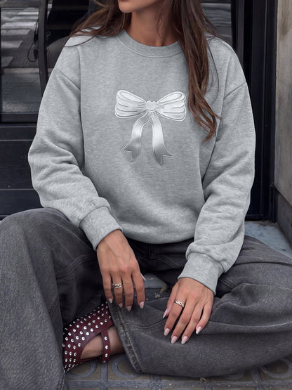 Bow Print Crew Neck Oversized Sweatshirt