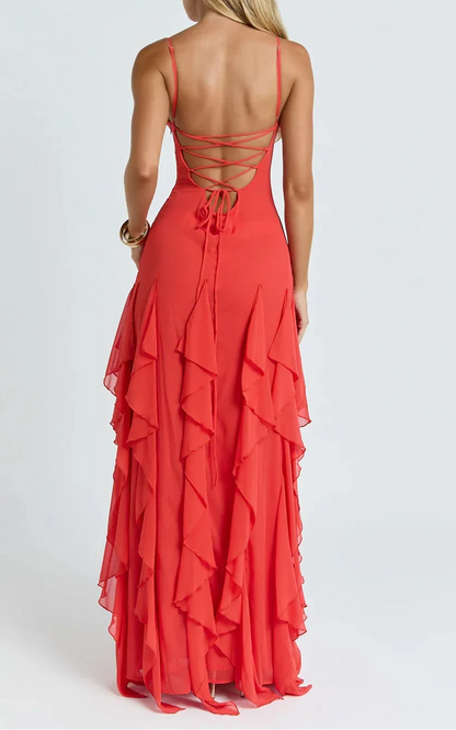 Tulle Muse Spaghetti Strap Tiered Ruffled Dress