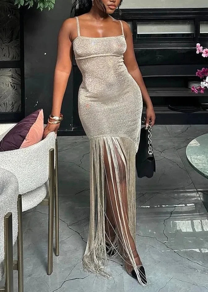 Sexy Sling Slim-Fitting Patchwork Tassel Dress