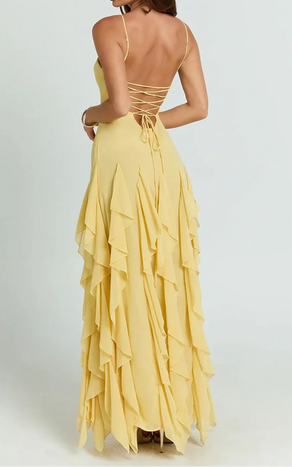 Tulle Muse Spaghetti Strap Tiered Ruffled Dress