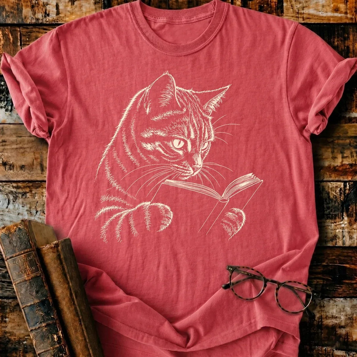 Tabby Cat Reading T-Shirt