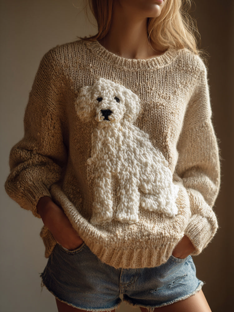 Vintage Fuzzy Dog Felt Cozy Knit Sweater