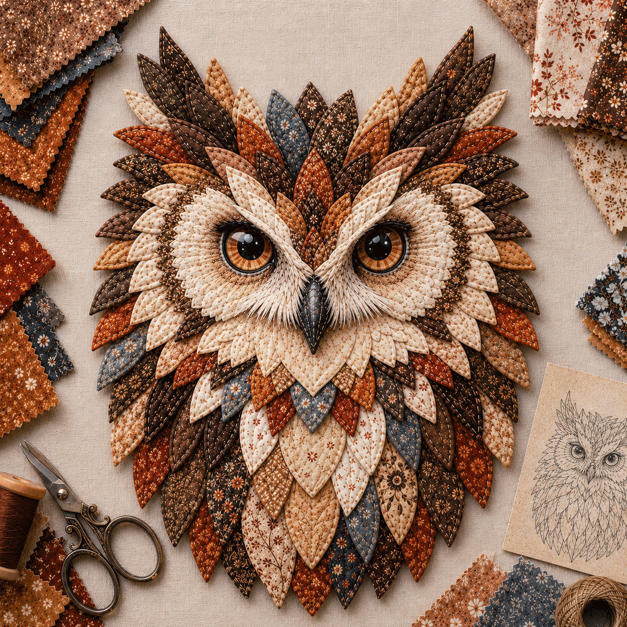 🦉 Layered Fabric Owl Wall Art DIY Kit – Complete Kit Included ✂ Pre-Cut Pieces • Glue or Stitch Your Way