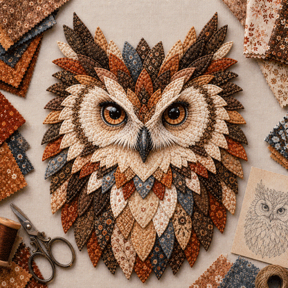 🦉 Layered Fabric Owl Wall Art DIY Kit – Complete Kit Included ✂ Pre-Cut Pieces • Glue or Stitch Your Way