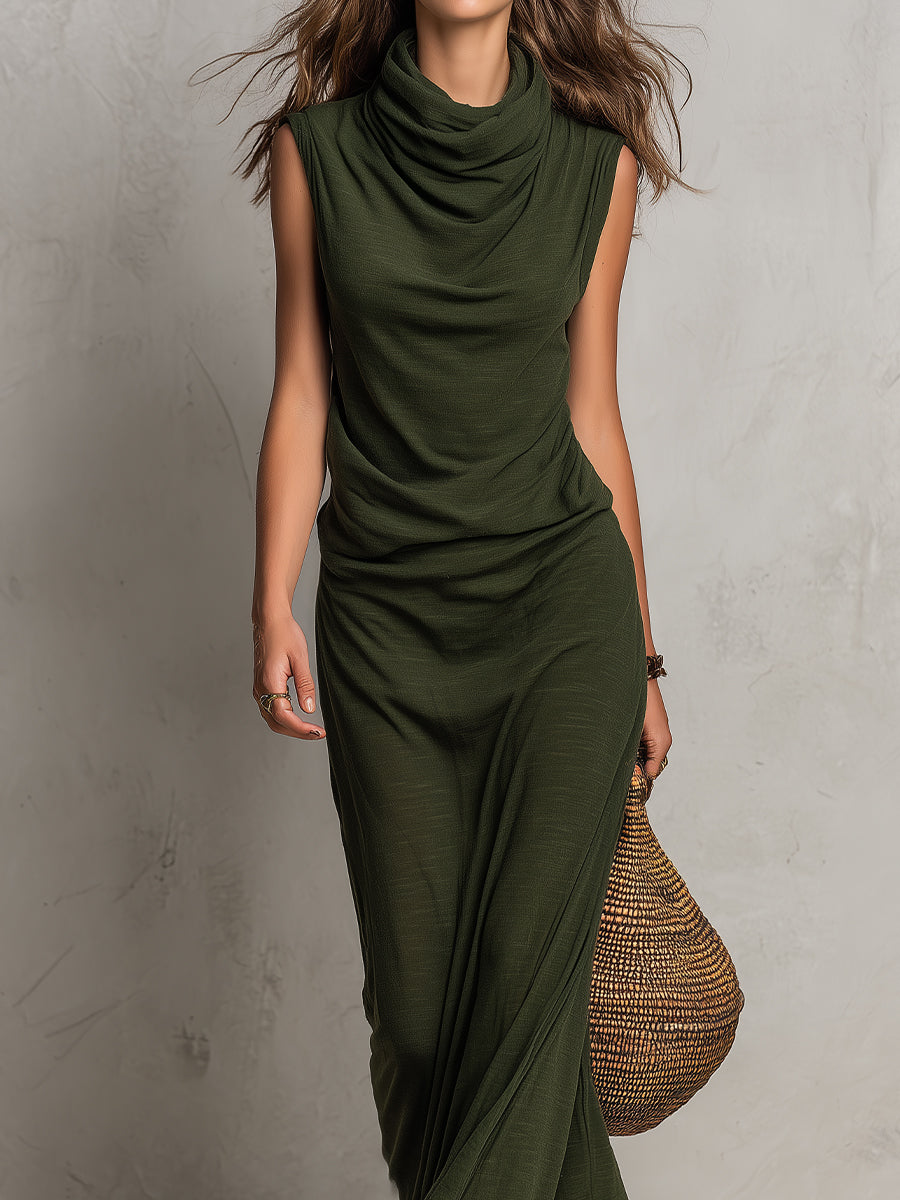 Vintage Cowl Neck Cotton Sleeveless Maxi Dress