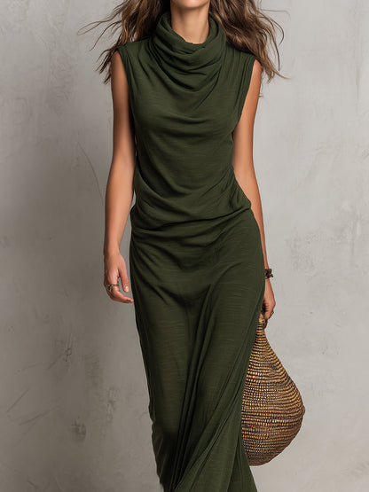 Vintage Cowl Neck Cotton Sleeveless Maxi Dress