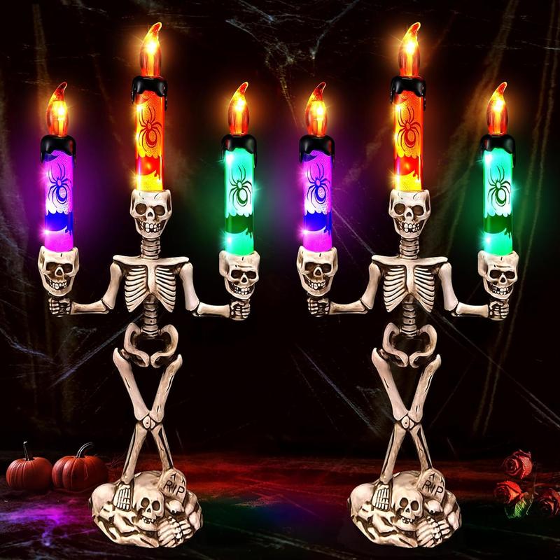 🎃💀Skull Candlestick Lights — Battery-Powered Flameless LEDs to Light Up Your Halloween Party and Haunted House Decorations 🕯️