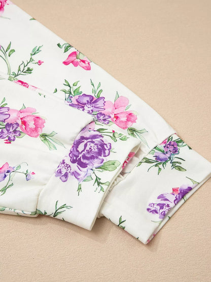 Floral Print Round Neck Top and Drawstring Pants Lounge Set
