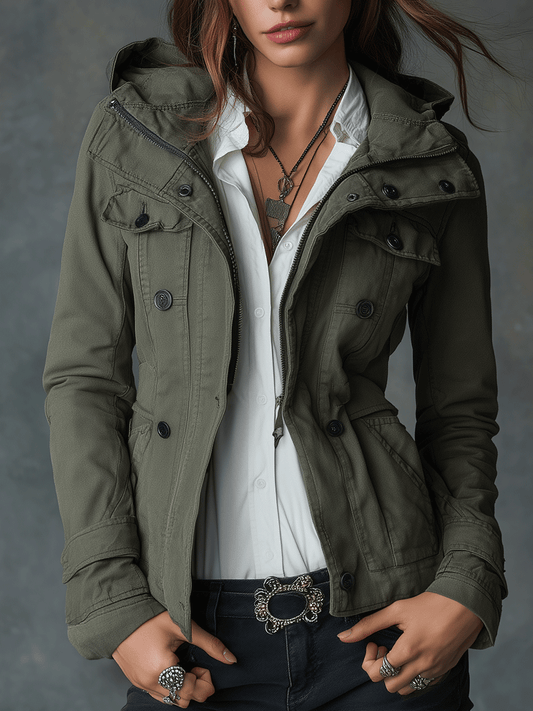 Everyday Slim-Fit Military Utility Cotton Hooded Jacket