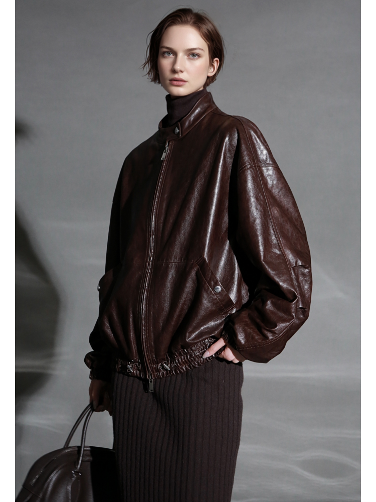 Women’s Sheepskin Leather Moto Jacket – Casual Chic Cropped Biker Style Short Coat for Autumn