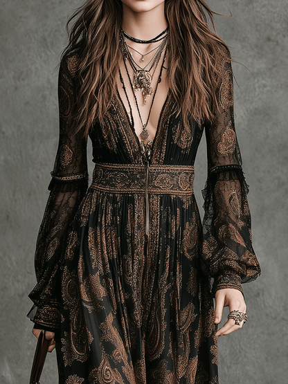 Vintage Boho Floral Maxi Dress