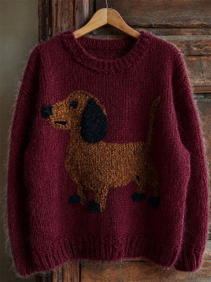 Lovely Dachshund Knit Cozy Fuzzy Sweater