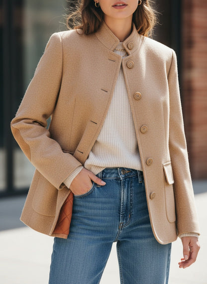 Classic Stand-Collar Wool Blend Jacket