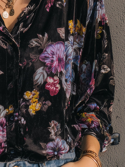 Retro Gold Velvet Printed Long Sleeve Blouse