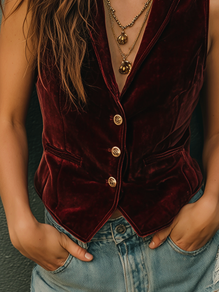 Vintage Burgundy Velvet Vest
